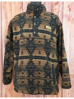 Cinch Mens Aztec Brown & Black Quarter Snap Fleece Jacket Medium